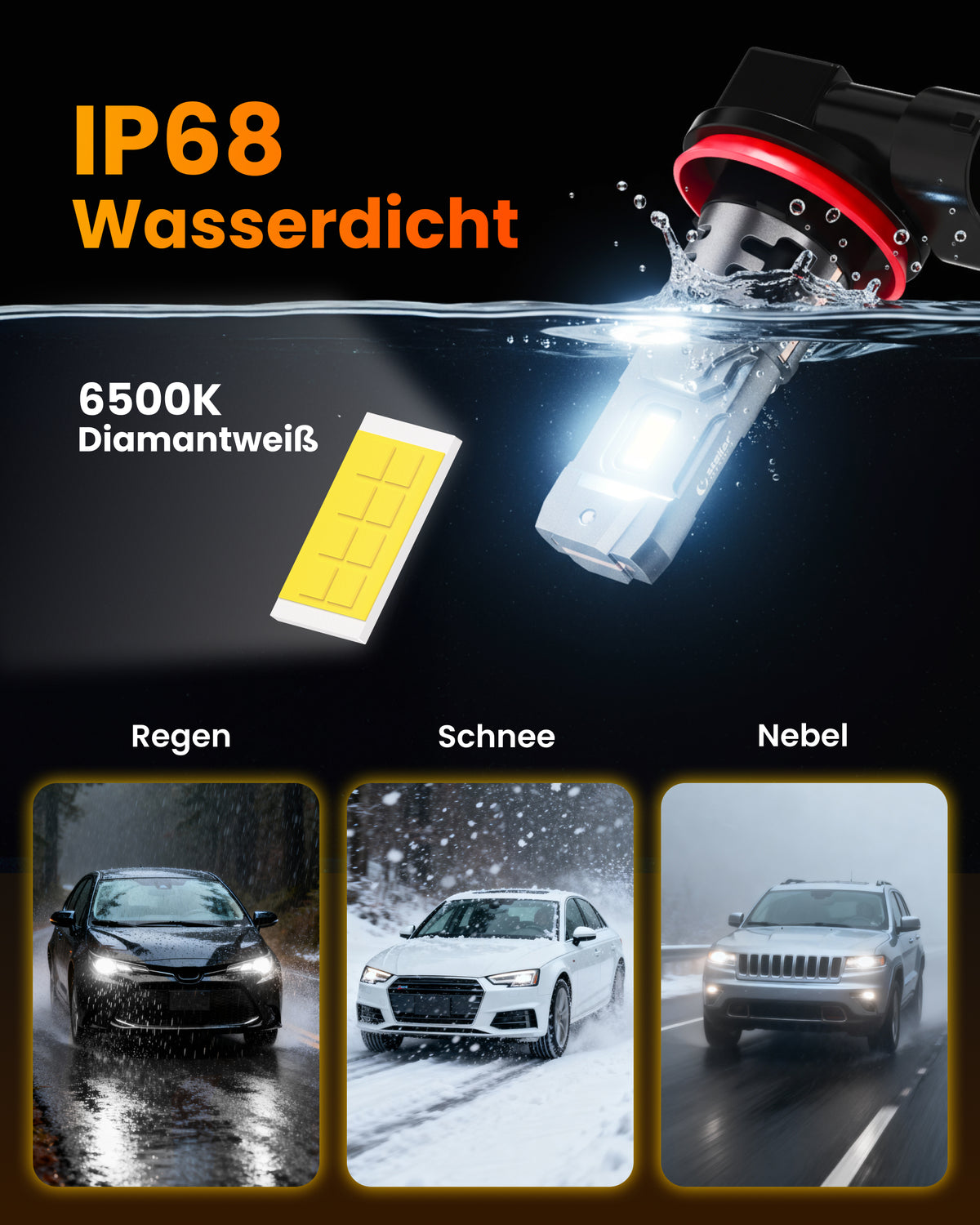 Stellar Lampe H11/H8/H9 (S25) – 1 Paar (2 Stück) LED, +200 % Helligkeit, 1 Jahre Garantie