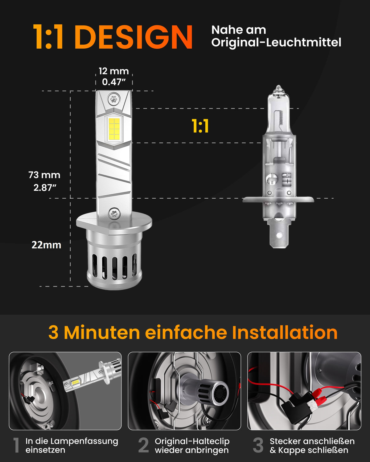 Stellar Lampe H1 (S25) – 1 Paar (2 Stück) LED, +200 % Helligkeit, 1 Jahre Garantie