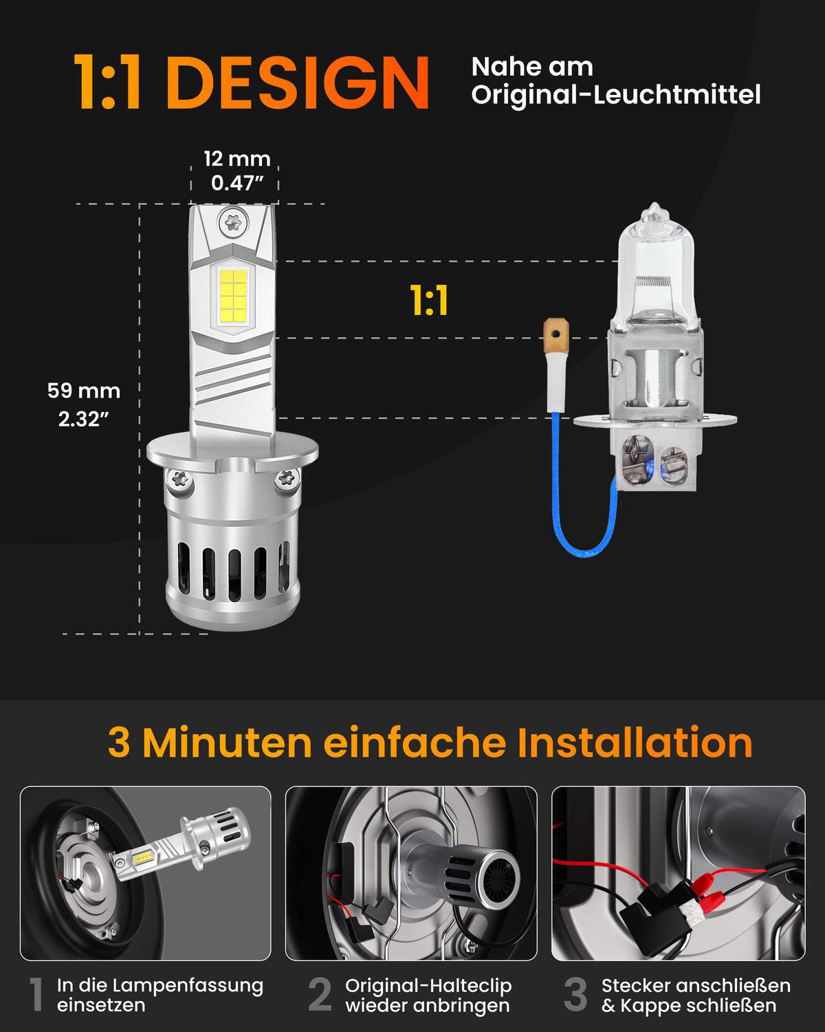 Stellar Lampe H3 (S25) – 1 Paar (2 Stück) LED, +200 % Helligkeit, 1 Jahre Garantie