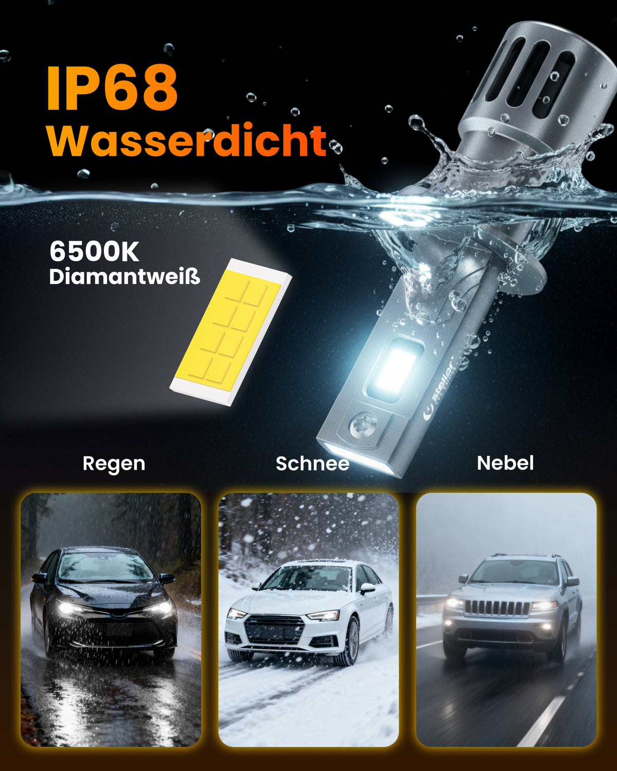 Stellar Lampe H3 (S25) – 1 Paar (2 Stück) LED, +200 % Helligkeit, 1 Jahre Garantie
