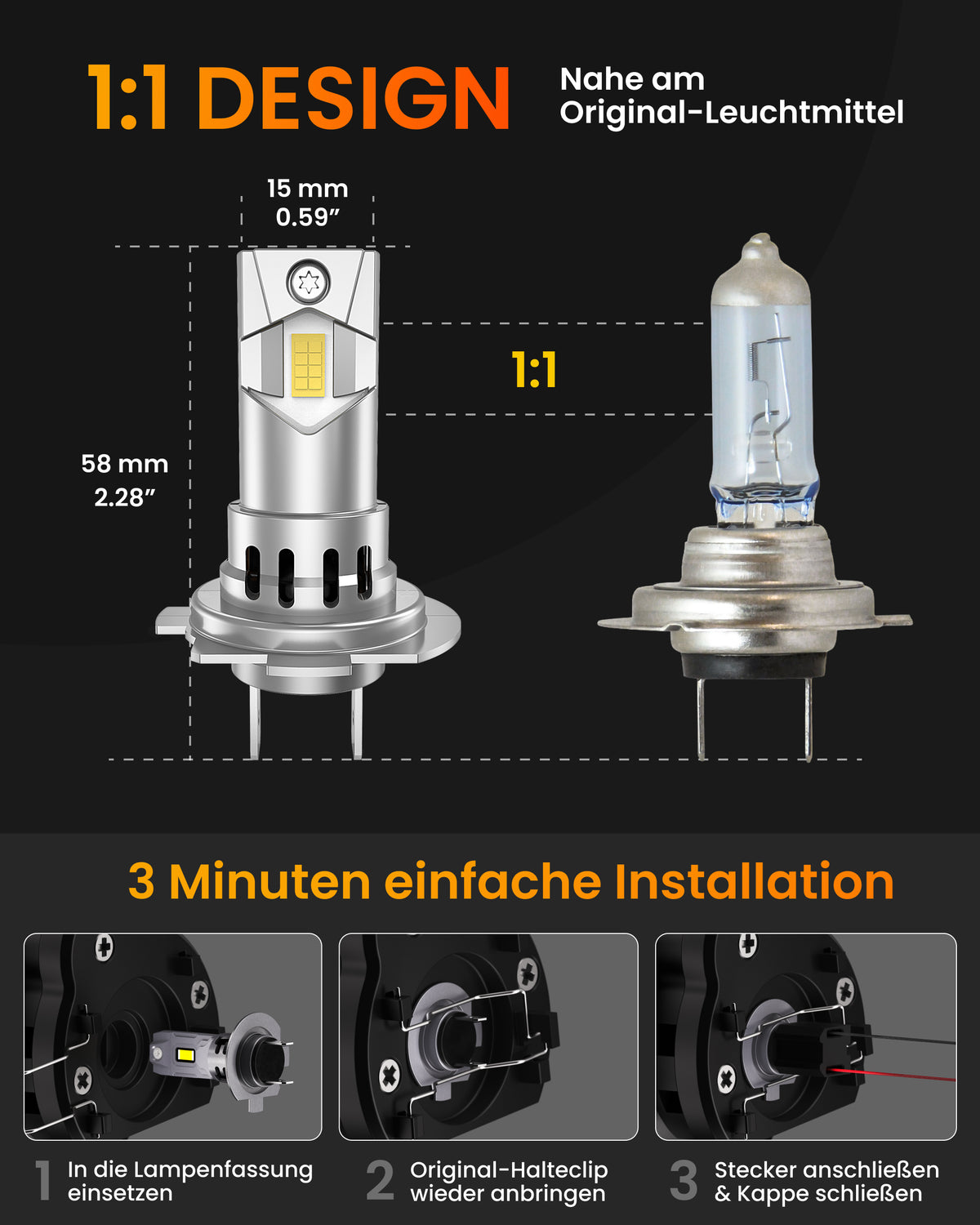 Stellar Lampe H7 (S25) – 1 Paar (2 Stück) LED, +200 % Helligkeit, 1 Jahre Garantie
