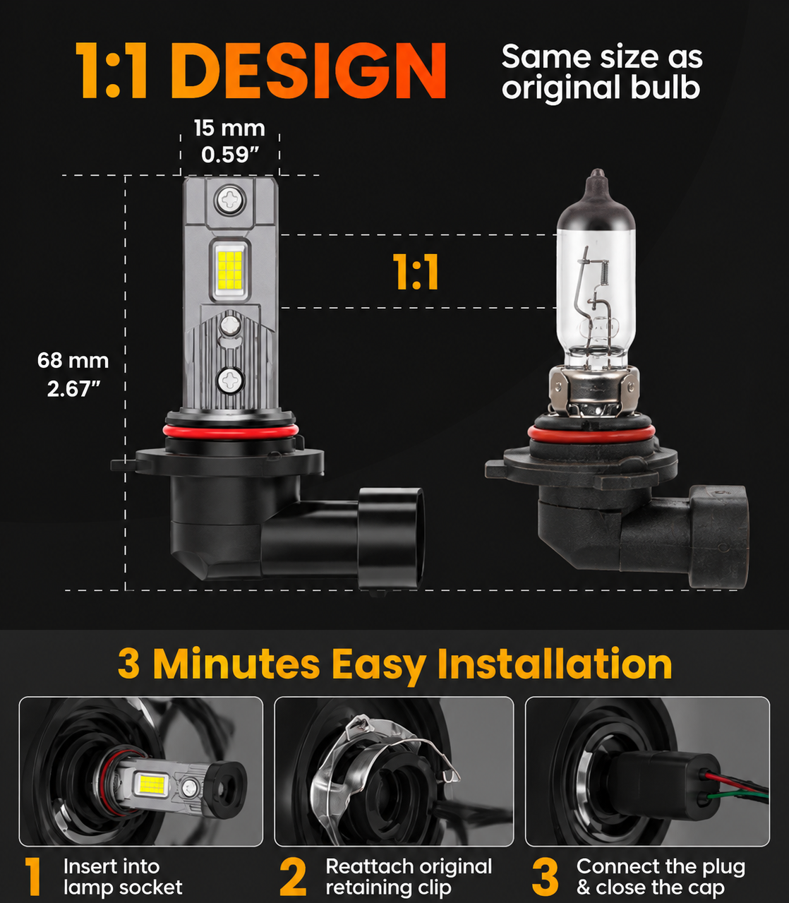 HB4/9006 STELLAR S40 LED-Lampen, 6500 K Kaltweiß, 2 × 40 W, CANBUS, 1 Paar (2 Stück), 1 Jahr Garantie