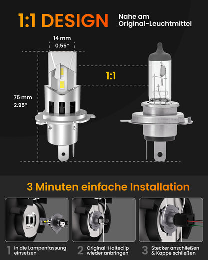 Stellar Lampe H4 (S25) – 1 Paar (2 Stück) LED,  +200 % Helligkeit, 1 Jahre Garantie