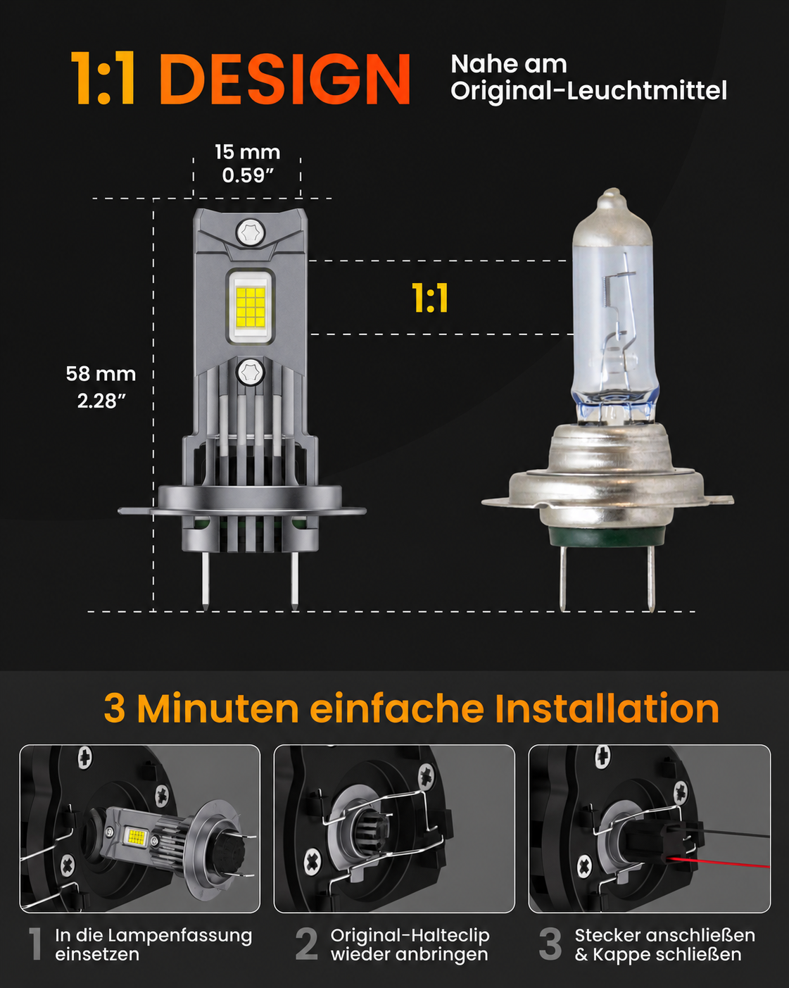 H7 STELLAR S40  LED-Lampen  +400 % Helligkeit, 6500 K Kaltweiß, 2 × 40 W, CANBUS, 1 Paar (2 Stück), 1 Jahr Garantie